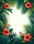 Tropical Hibiscus Green Leaf Pattern Rug