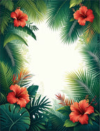 Tropical Hibiscus Green Leaf Pattern Rug