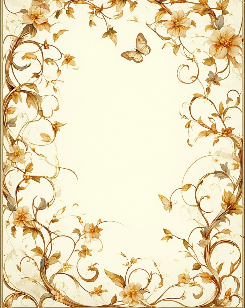 Ornate Floral Vine Butterfly Pattern Rug