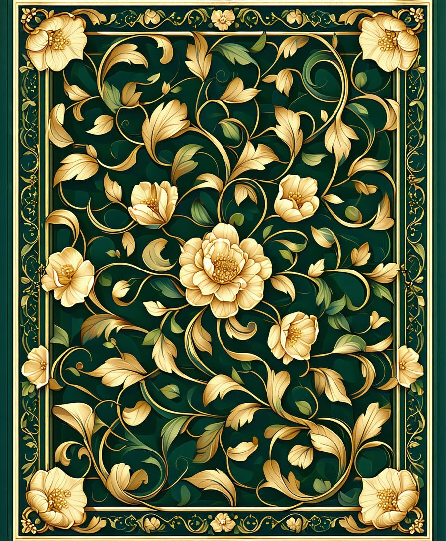 Lush Floral Vines With Golden Accents Rug