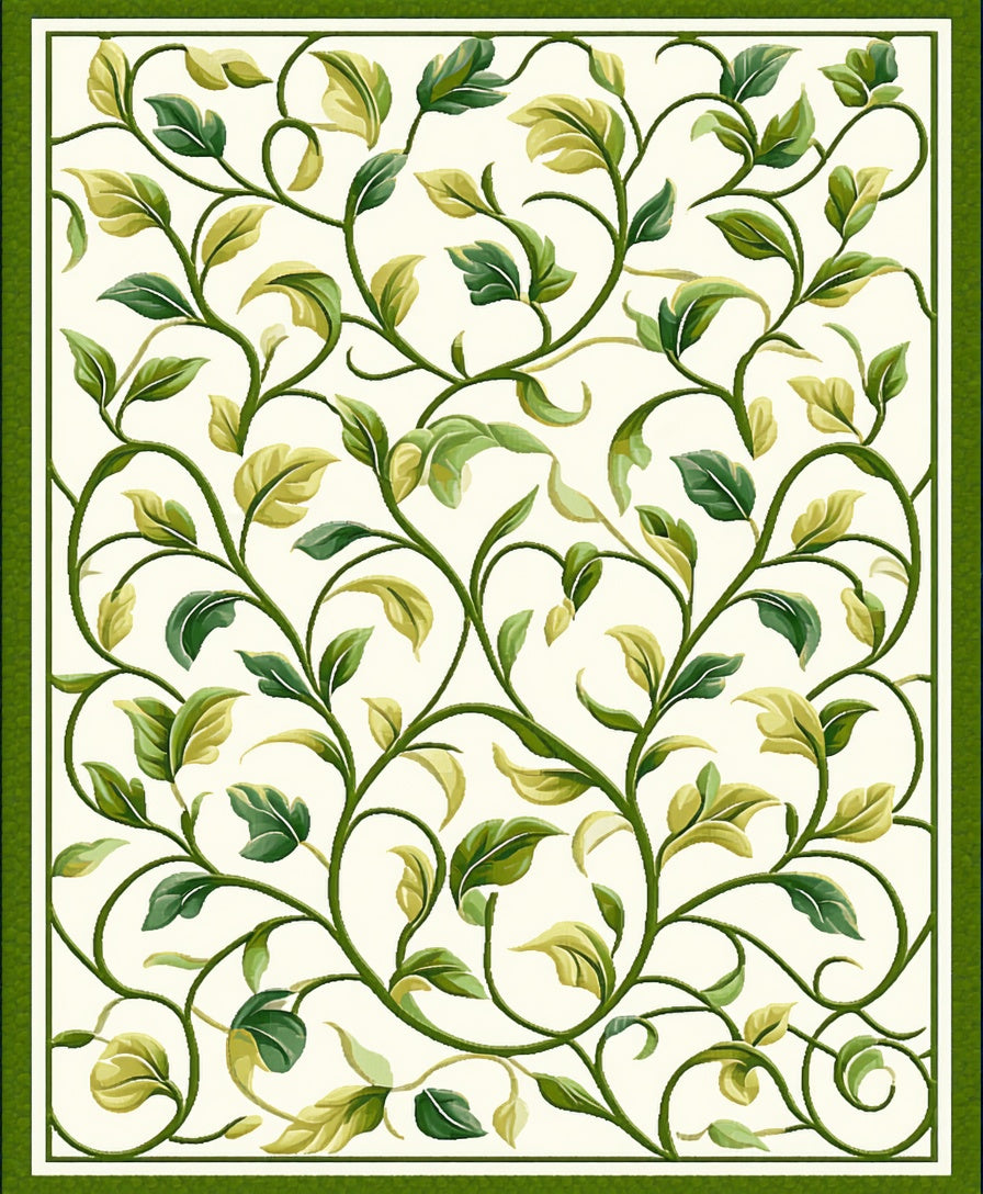 Green Vine Leaf Pattern Rug