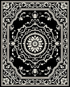 Ornate Black White Floral Scroll Rug