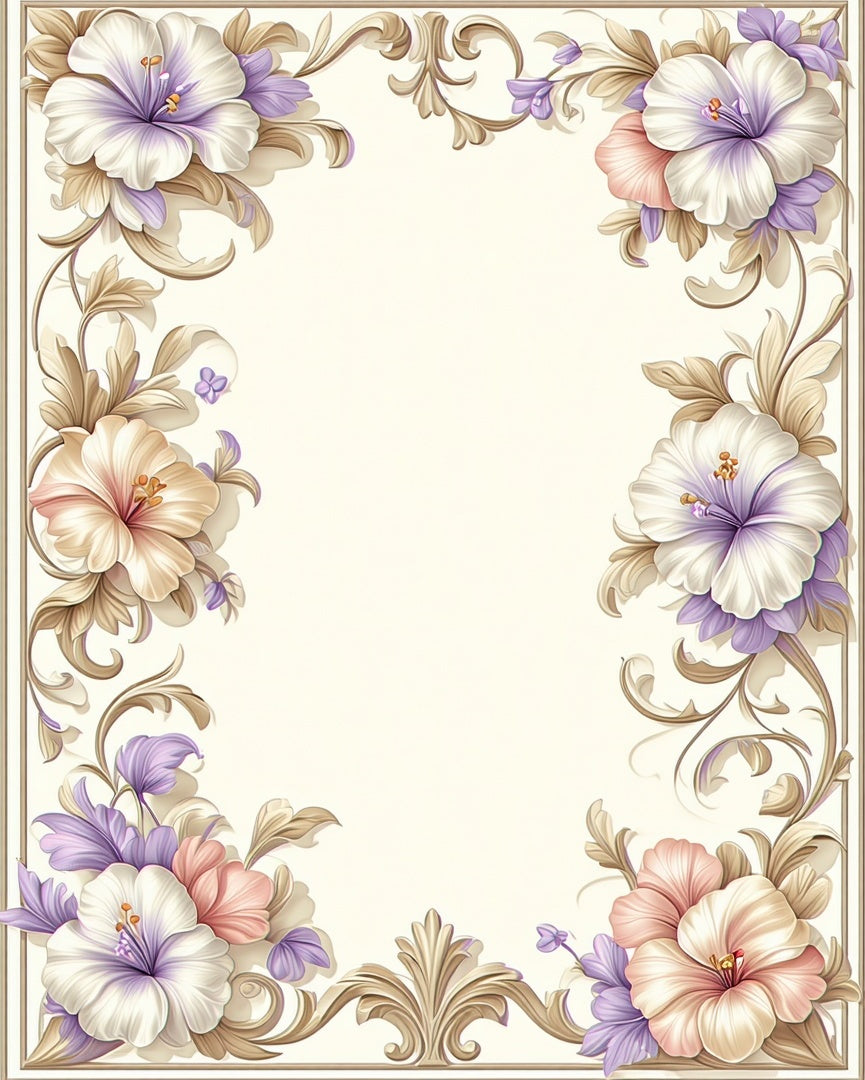 Vintage Floral Scroll Border Design Rug