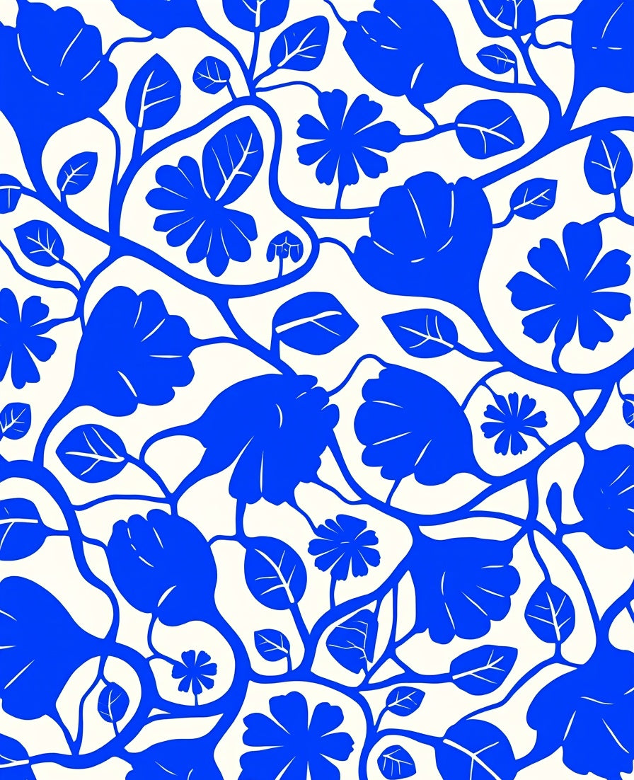 Vivid Blue Floral Vine Pattern Rug
