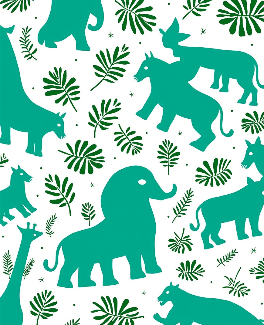 Teal Jungle Animal Silhouette Pattern Rug