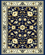 Ornate Navy Floral Border Pattern Rug