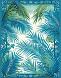 Tropical Palm Leaf Blue Green Design Rug