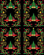 Festive Red Trucks Christmas Tree Border Rug