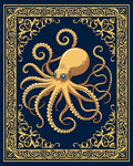 Golden Octopus Nautical Frame Rug