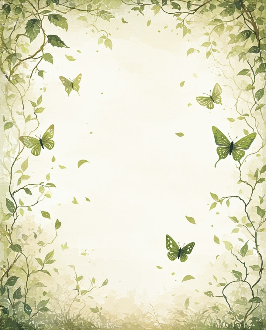 Whimsical Green Butterfly Vine Pattern Rug