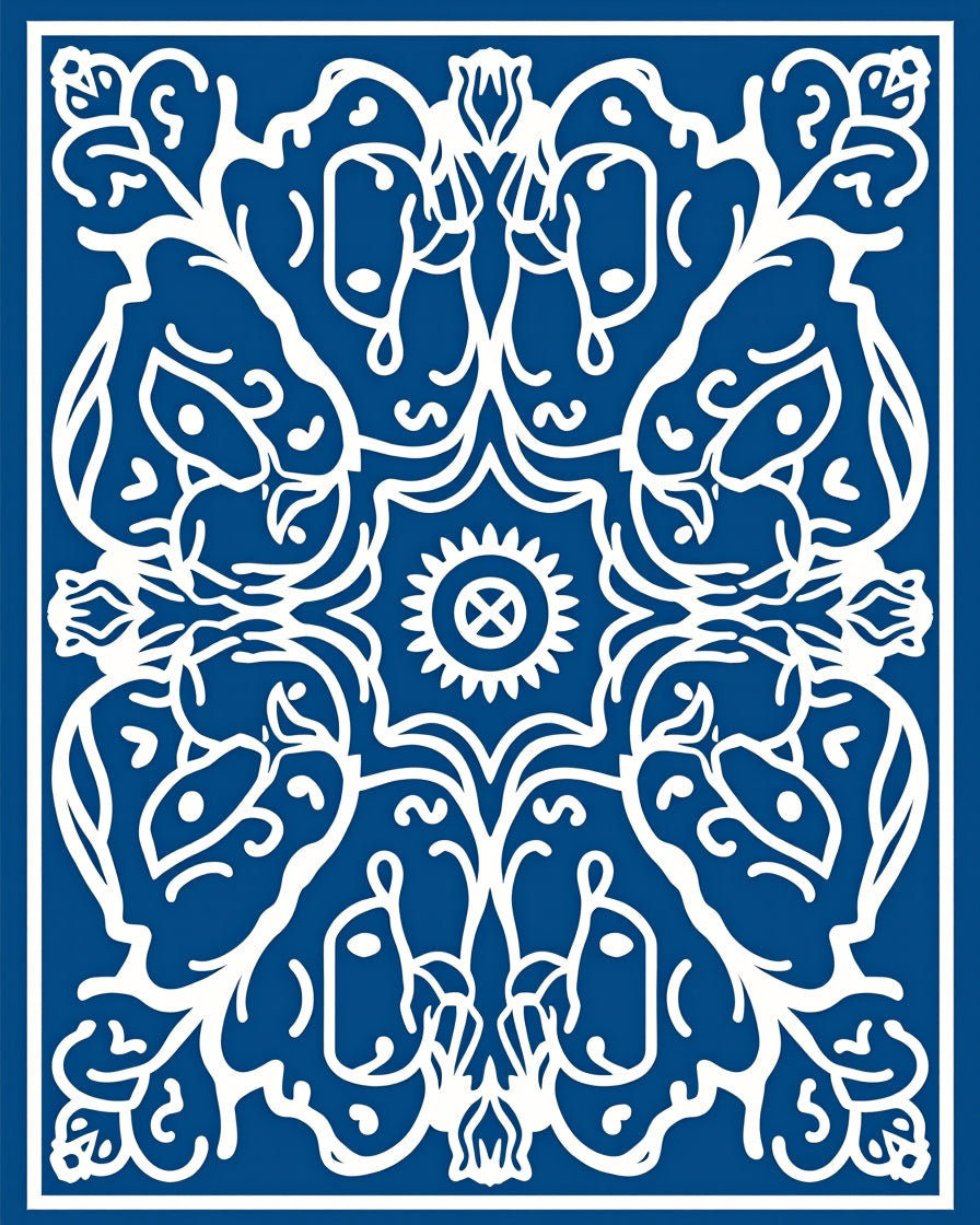 Royal Blue Whimsical Creature Medallion Rug