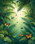 Lush Jungle Butterflies Vibrant Pattern Rug