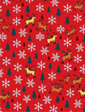 Red Reindeer Snowflake Forest Scene Rug