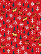 Red Reindeer Snowflake Forest Scene Rug