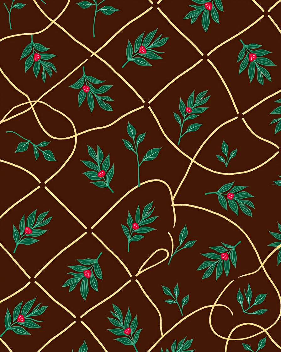 Brown Lattice Green Berry Botanical Rug