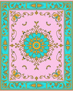 Elegant Pink Teal Golden Floral Rug