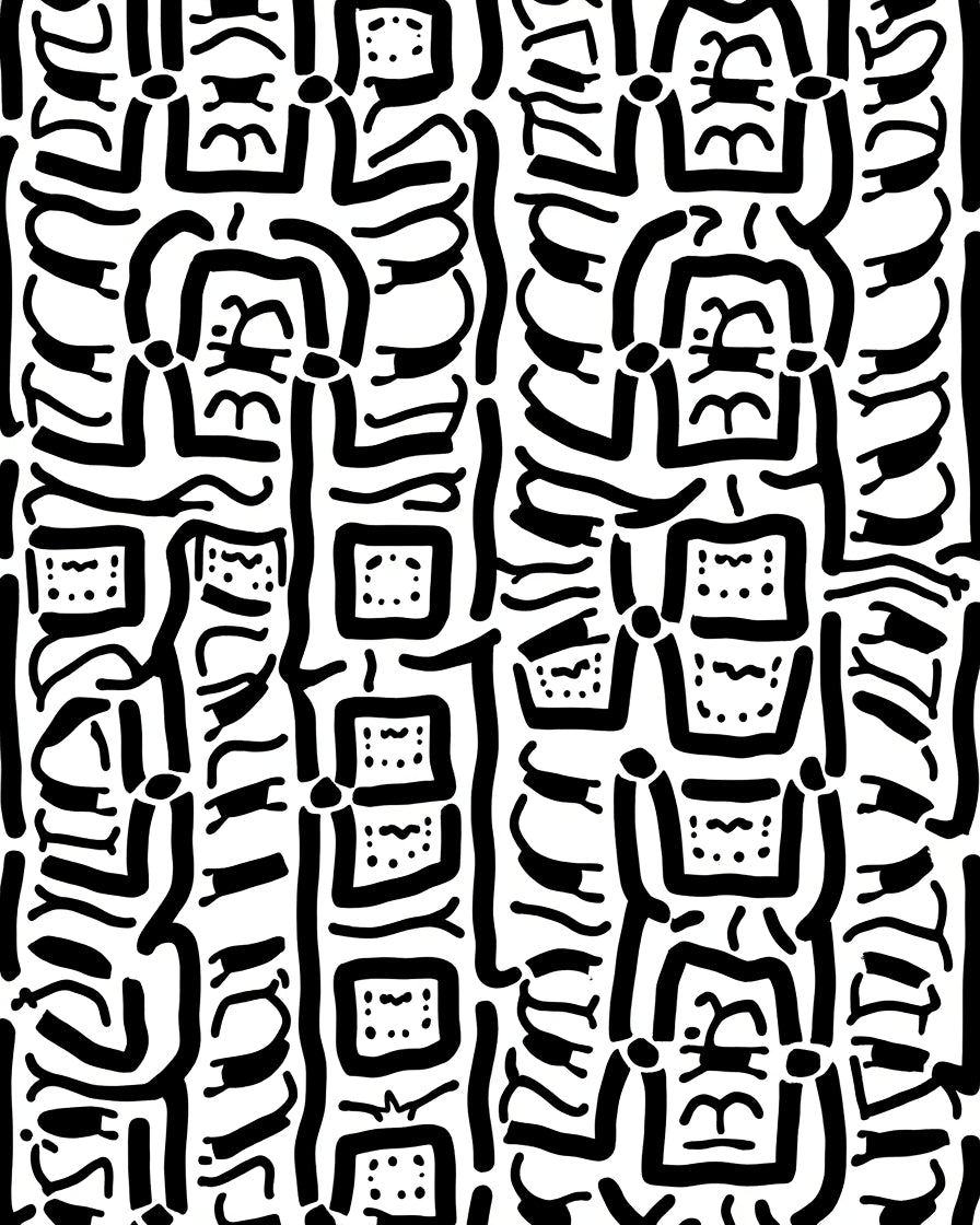 Tribal Abstract Black White Rug