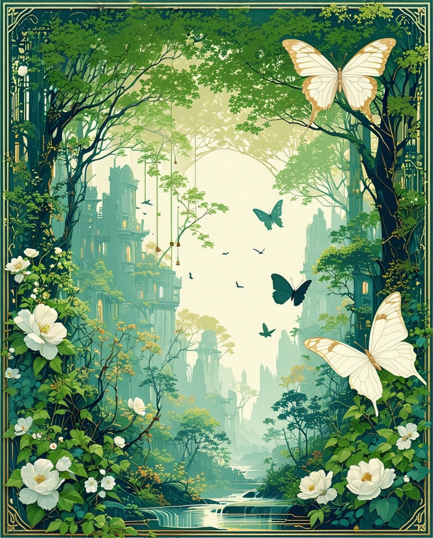 Enchanted Forest Butterflies Castle Pattern Rug