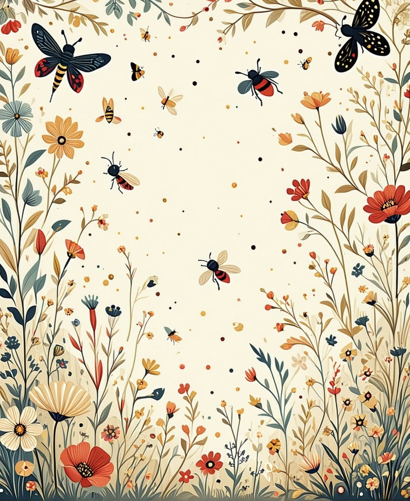 Whimsical Garden Bugs Flowers Pattern Rug