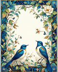 Blue Birds Botanical Floral Frame Rug