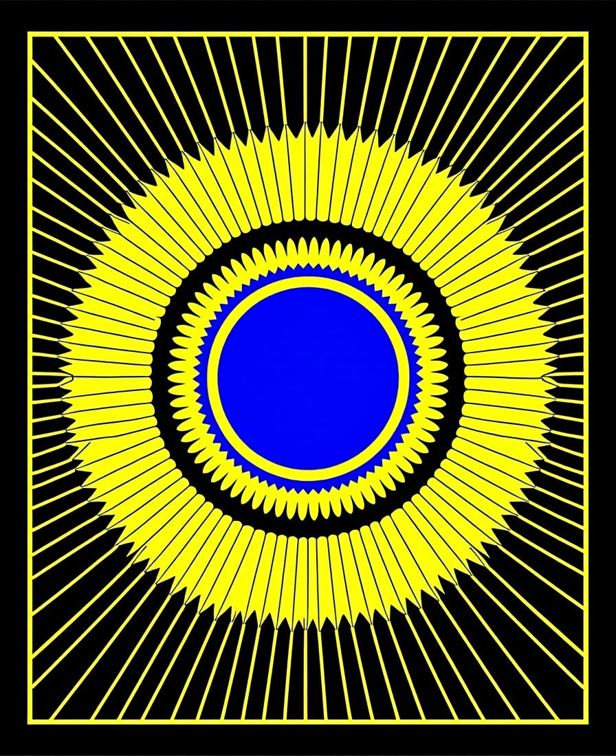 Bold Yellow Blue Sunburst Pattern Rug