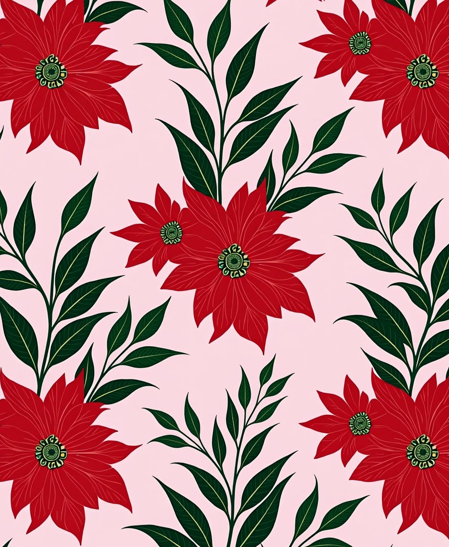 Crimson Poinsettia Floral Branch Rug