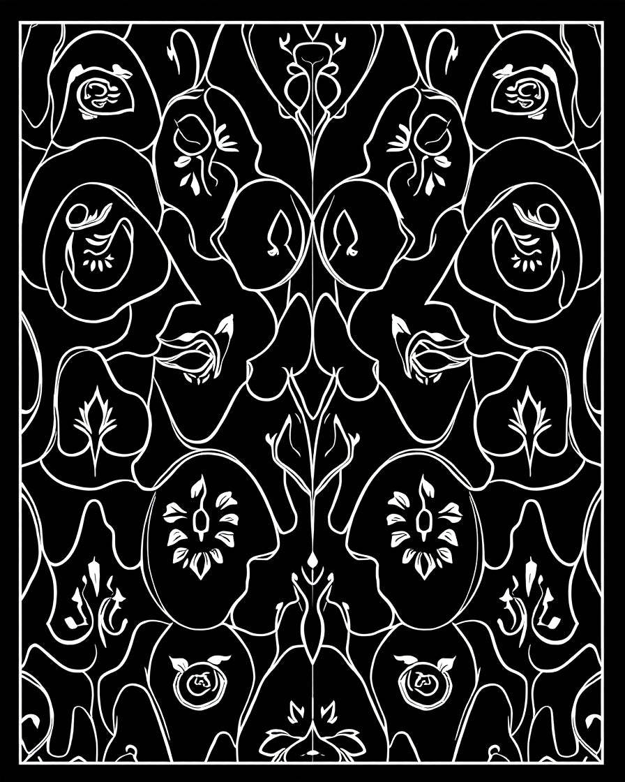 Art Nouveau Black White Floral Pattern Rug