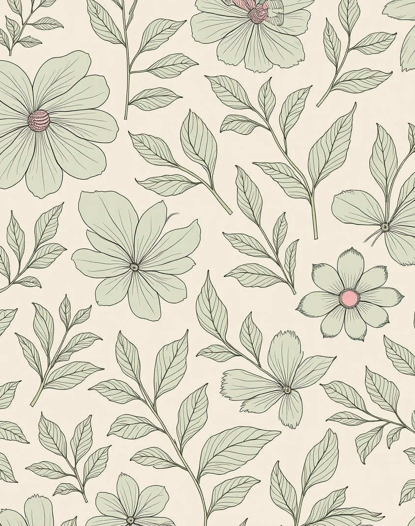 Serene Floral Botanical Print Design Rug