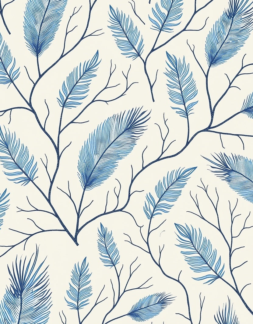 Blue Feather Branch Pattern Design Rug
