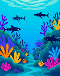 Colorful Underwater Shark Reef Pattern Rug