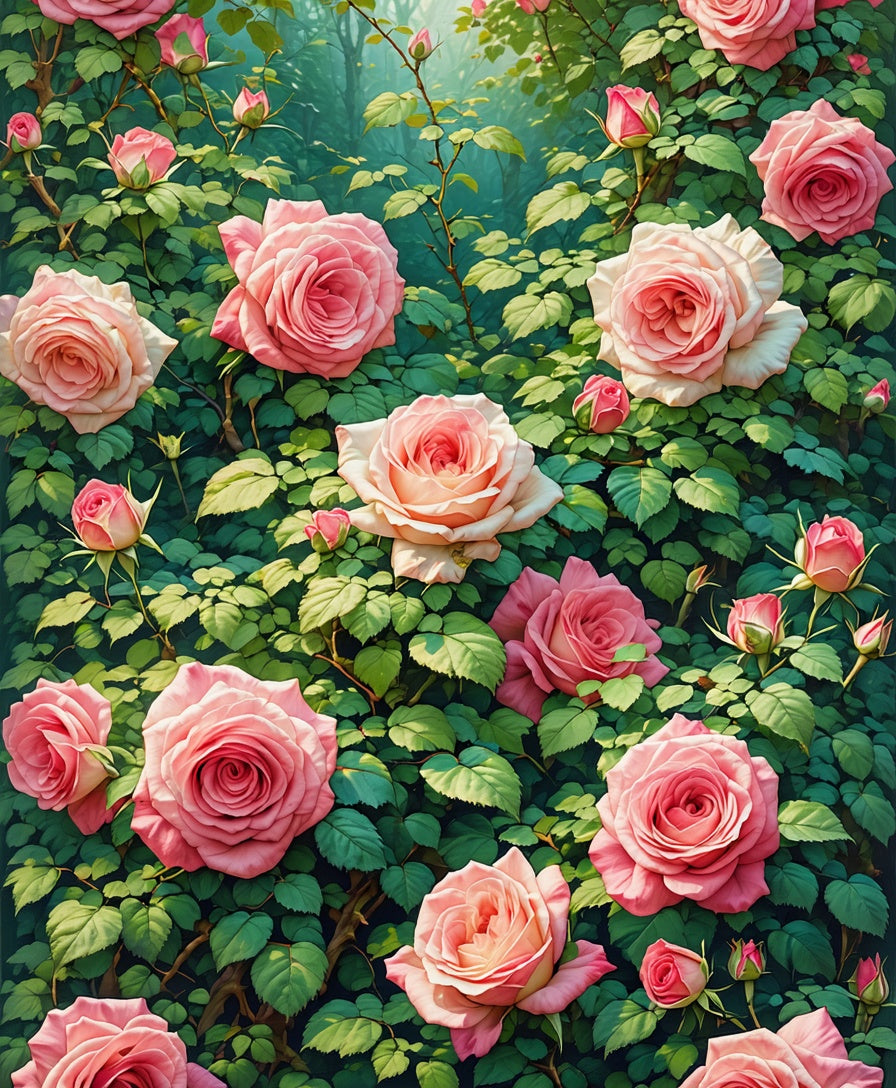 Pink Rose Bush Garden Design Rug