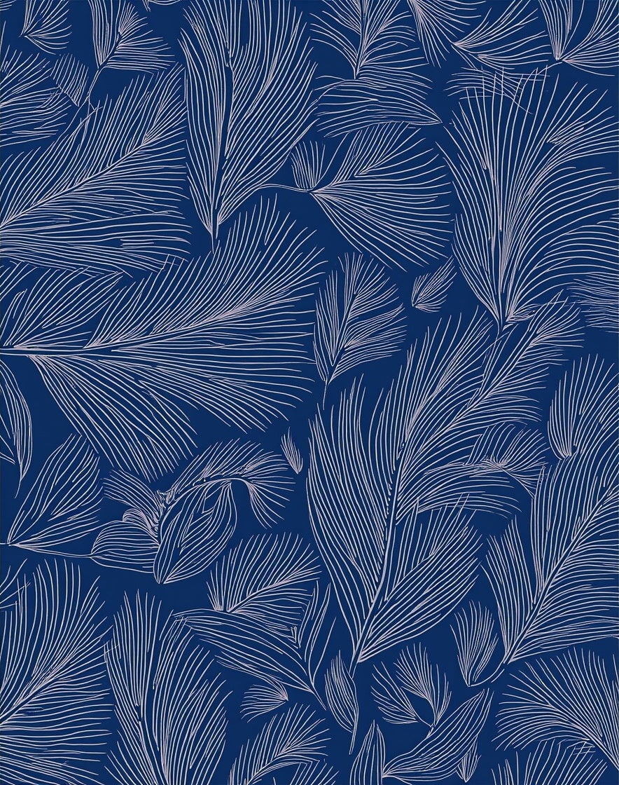 Outline Feather Pattern Navy Rug