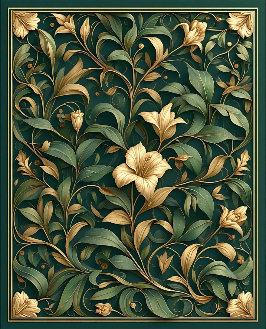 Rich Emerald Botanical Art Nouveau Rug