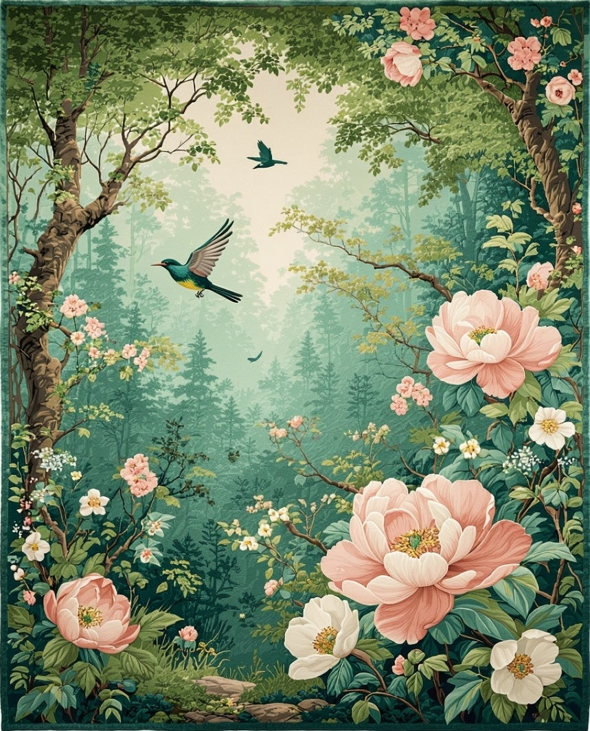 Whimsical Garden With Birds Rug