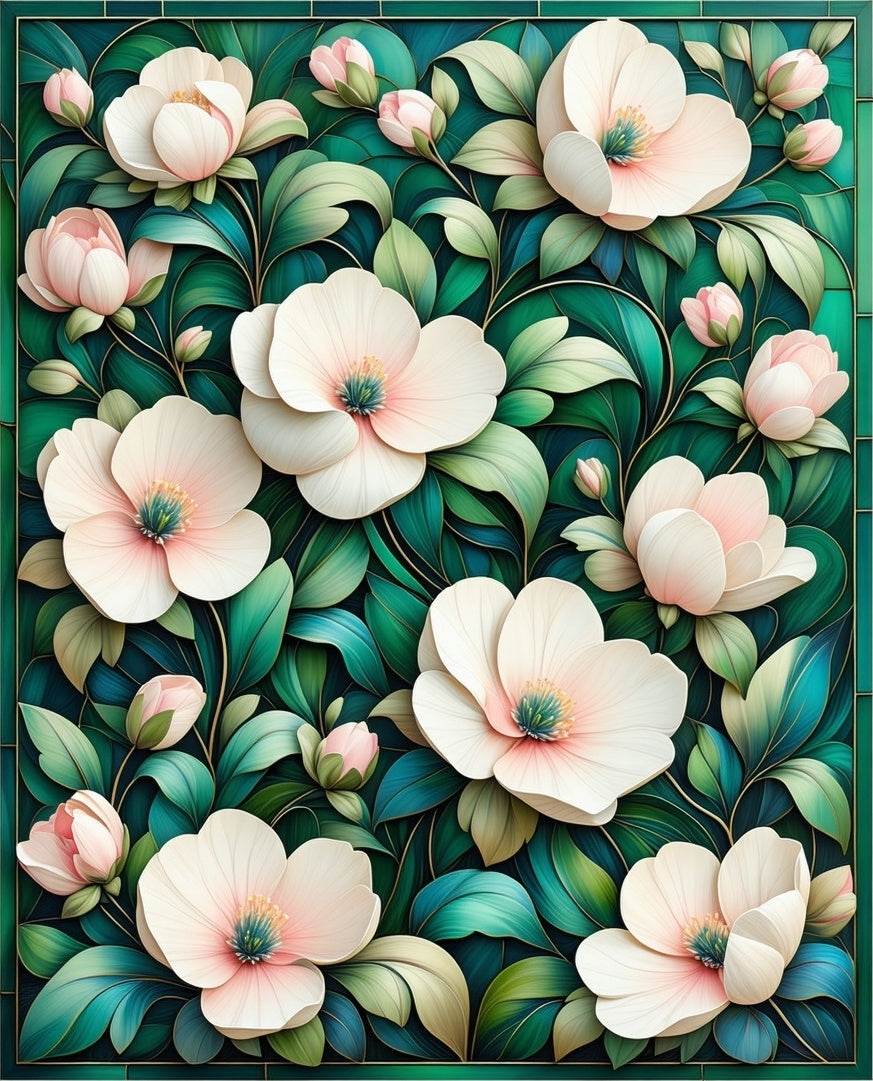 Botanical Bloom Detailed Green Accents Rug