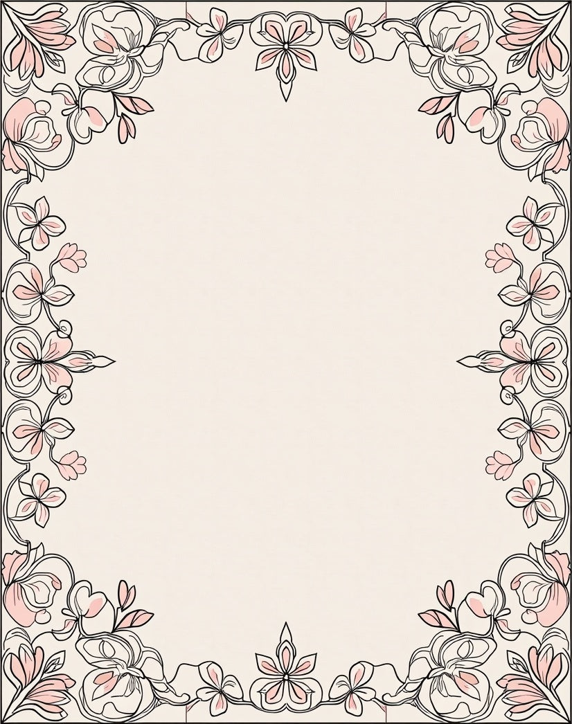Delicate Floral Outline With Blossoms Rug