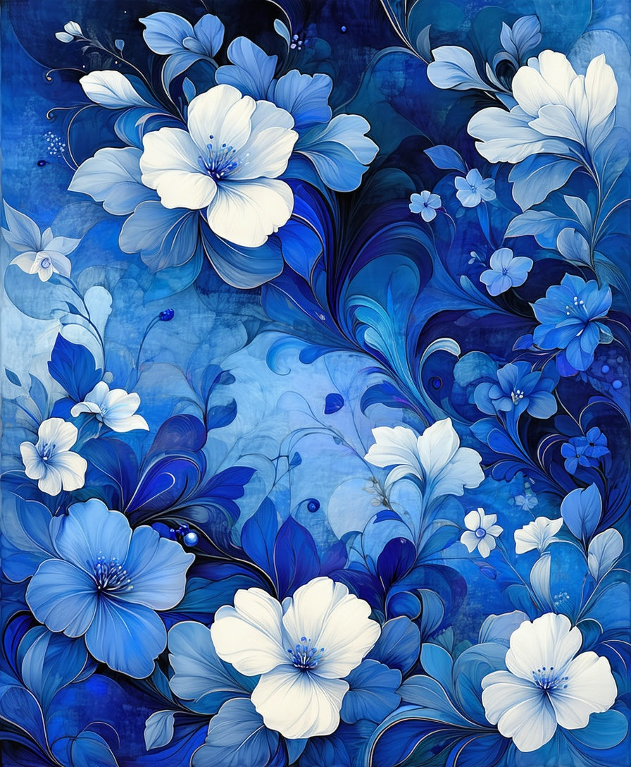 Vibrant Blue Floral Art Pattern Rug
