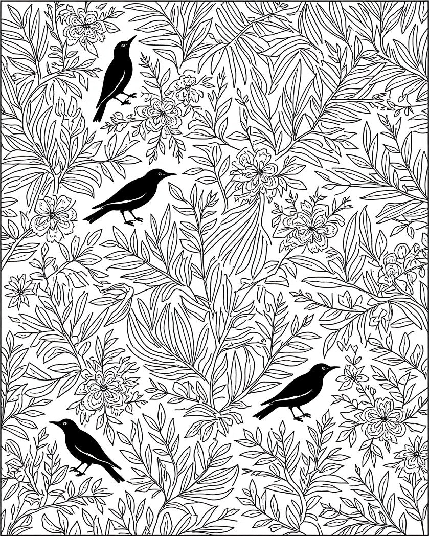 Botanical Birds In A Garden Pattern Rug