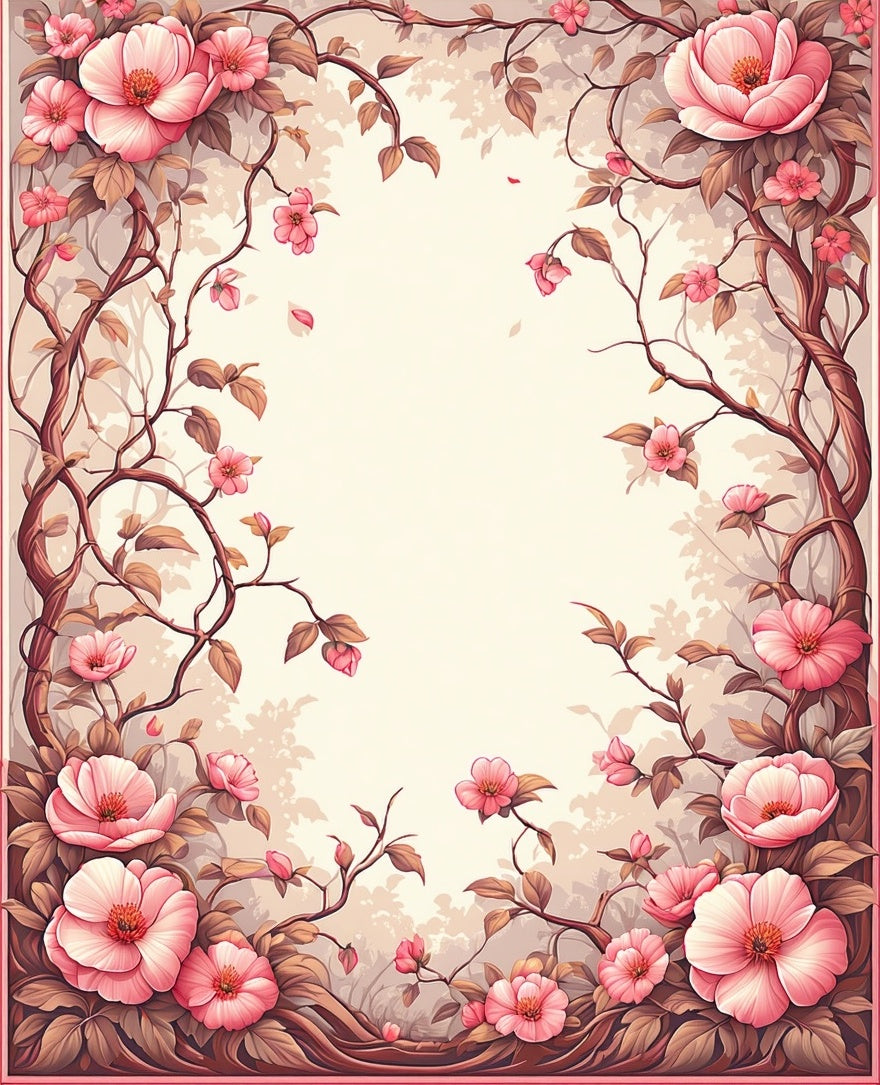 Pink Garden Floral Branch Design Rug