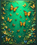 Golden Butterflies Vibrant Green Swirls Rug