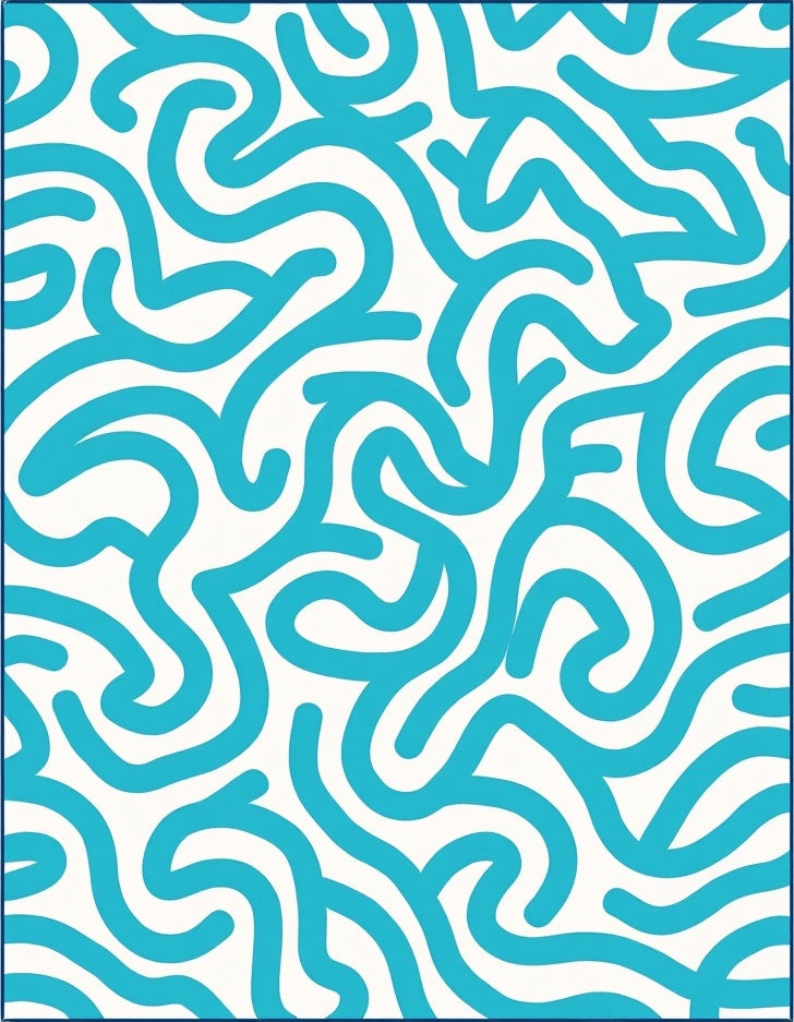 Abstract Blue Wavy Line Design Rug