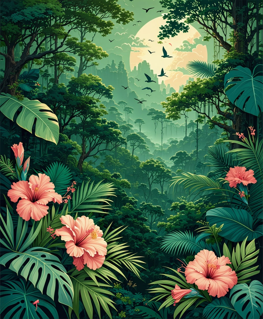 Vivid Tropical Jungle Floral Design Rug