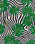 Green Tropical Leaves Zebra Print Rug