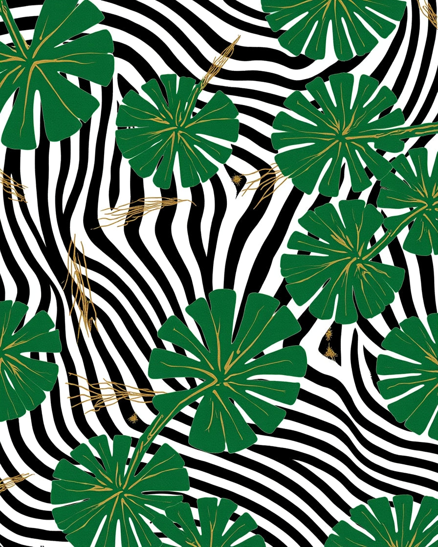 Green Tropical Leaves Zebra Print Rug