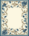 Ornate Blue Floral Scrollwork Pattern Rug