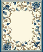 Ornate Blue Floral Scrollwork Pattern Rug
