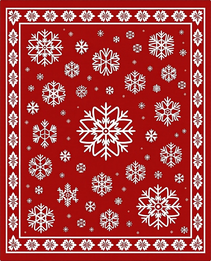 Crimson White Snowflake Mandala Border Rug