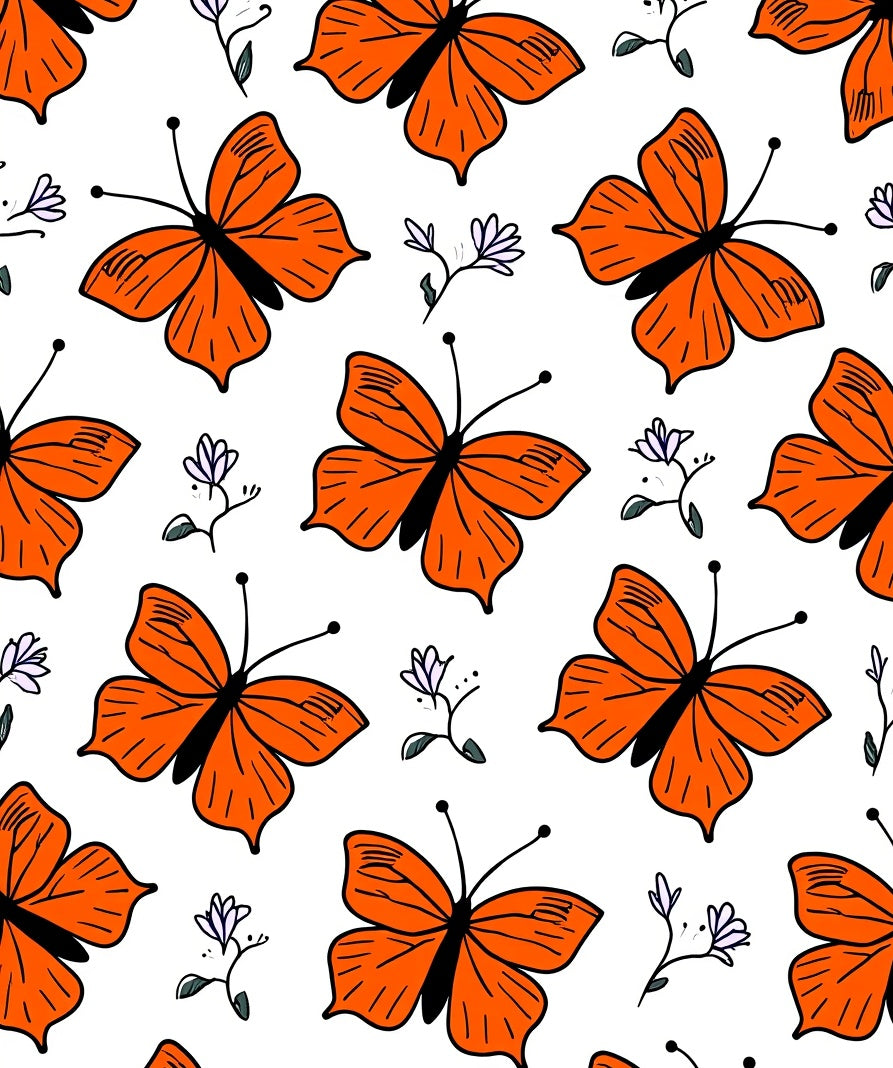 Orange Butterfly Pattern With Delicate Flowers Rug