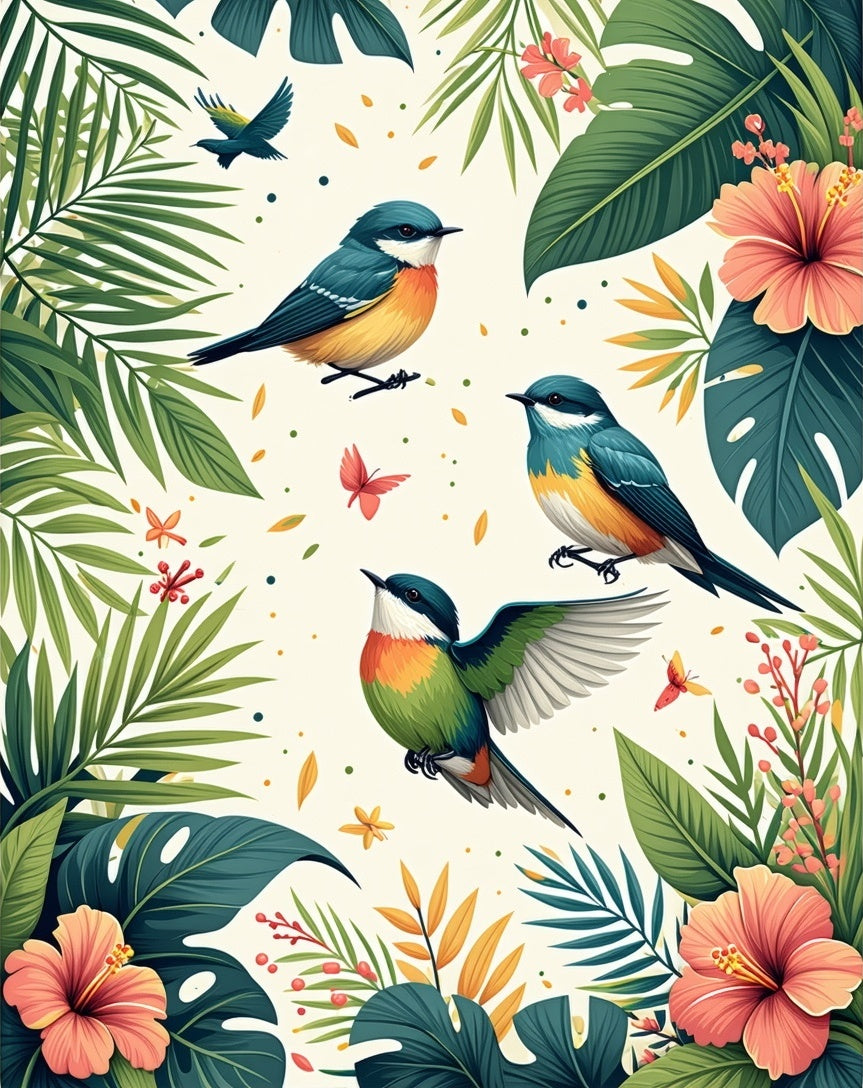 Tropical Birds Hibiscus Floral Pattern Rug