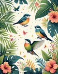 Tropical Birds Hibiscus Floral Pattern Rug